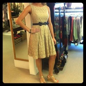Muse tan lace cut out belted dress